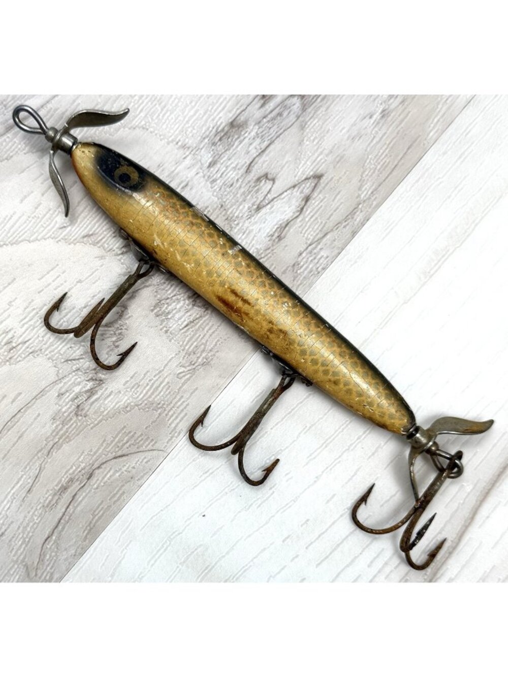 VTG HEDDON Torpedo 130 Wooden Fishing 5" LURE L-Rig Yellow *Some Flaking & Rust*